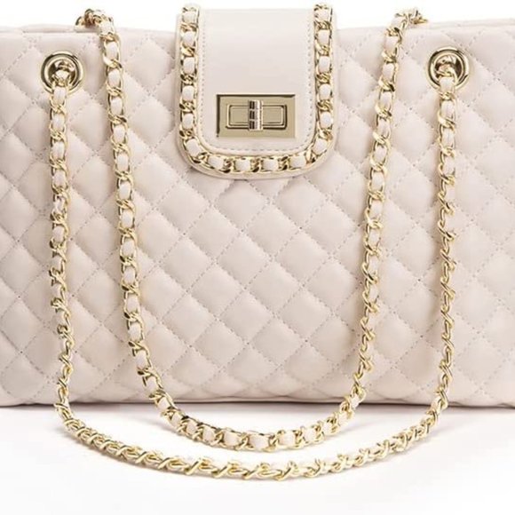 Quilted Double Strap Large Tote Bag Shoulder Bag Hobo Tote Handbag